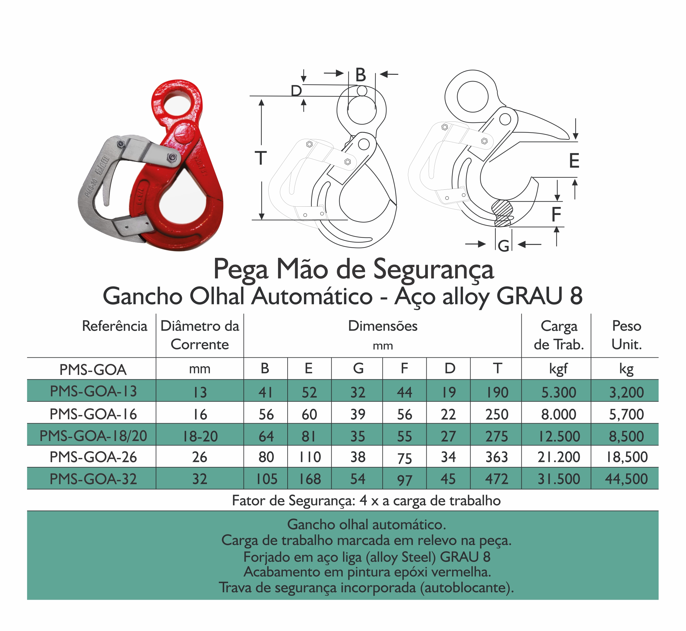 Gancho Olhal Automático Com Pega Mão De Segurança - Aço - B.lotti